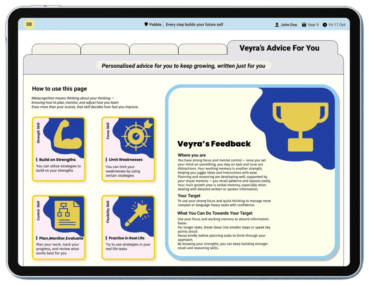 Personalised Guidance report screen